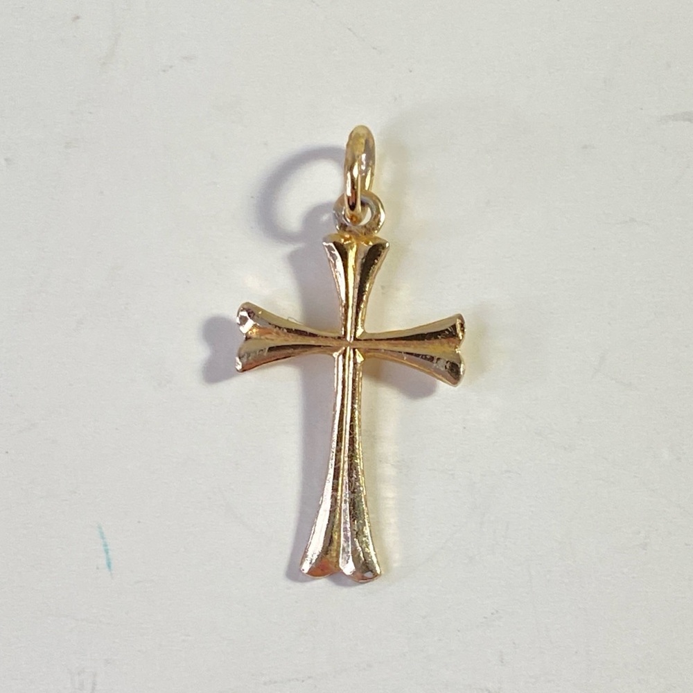 Vintage gold tone flared cross pendant lightweight